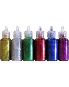 BAZIC Products 6 Color Glitter Glue Set 20 Milliliter Bottles - Classic Colors - Green, Gold, red, Silver, Blue, and Purple