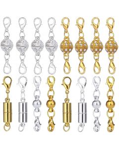 Aiskaer 16 Pcs Magnetic Lobster Clasps for Jewelry Necklace Bracelet Rhinestone Ball Style Cylindrical and Ball Tone Lobster Clasp