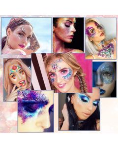 8 Jars of Cosmetic Chunky Glitter Shimmer Body Face Hair Eye Musical Festival Carnival Dance Halloween Party Beauty Makeup Temporary Tattoos Multicolored (80g/2.82oz) + Quick Dry Glitter Glue(10ml)