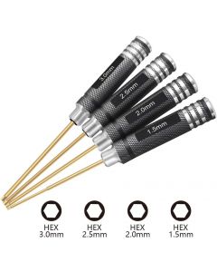 HRB 4pcs 1.5mm 2.0mm 2.5mm 3.0mm Hex Screw Driver Set Titanium Hexagon Screwdriver Wrench Tool Kit for Multi-Axis FPV Racing Drone RC Quadcopter Helicopter Car Models