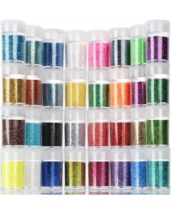 Teenitor Fine Glitter, 32 Jars 8g Each Glitter Set, 32 Assorted Color Arts and Craft Glitter, Eyeshadow Makeup Nail Art Pigment Glitter, Glitter for Slime