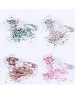 VOLODIA 8 Boxes / Set Holographic Nail Glitter Mermaid Powder Flakes Shiny Charms Hexagon Nail Art Pigment Dust Decoration Manicure