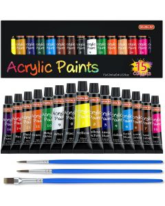 Acrylic Paint Set, Shuttle Art 15 x 12ml Tubes Artist Quality Non Toxic Rich Pigments Colors Perfect for Kids Adults Beginners Artists Painting on Canvas Wood Clay Fabric Ceramic Crafts