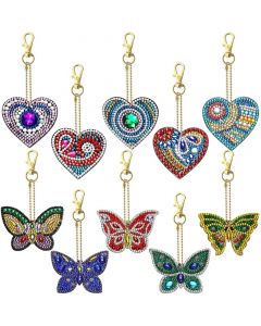 10Pack Diamond Painting Keychain DIY Diamond Painting Kits for Kids and Adult Beginners -Love Heart, Butterfly Christmas Valentine's Day Mother's Day Gift