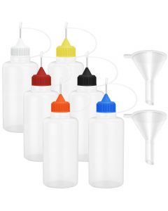 6 Pcs 4 Ounce Needle Tip Glue Bottle 120ml Plastic Dropper Bottles Multicolor Lid with 2 Pcs Mini Funnel for Small Gluing Projects, Paper Quilling DIY Craft, Acrylic Painting