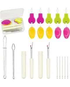 Needle Threaders Tool Set 19 in 1 for Hand Sewing, Sewing Machine, DIY (5 Pcs Gourd Shaped Threaders + 5 Pcs Thumb Shaped Threaders + 2 Pcs Drawstring Threaders + 2 Pcs Seam Rippers + 5Pcs Needles)